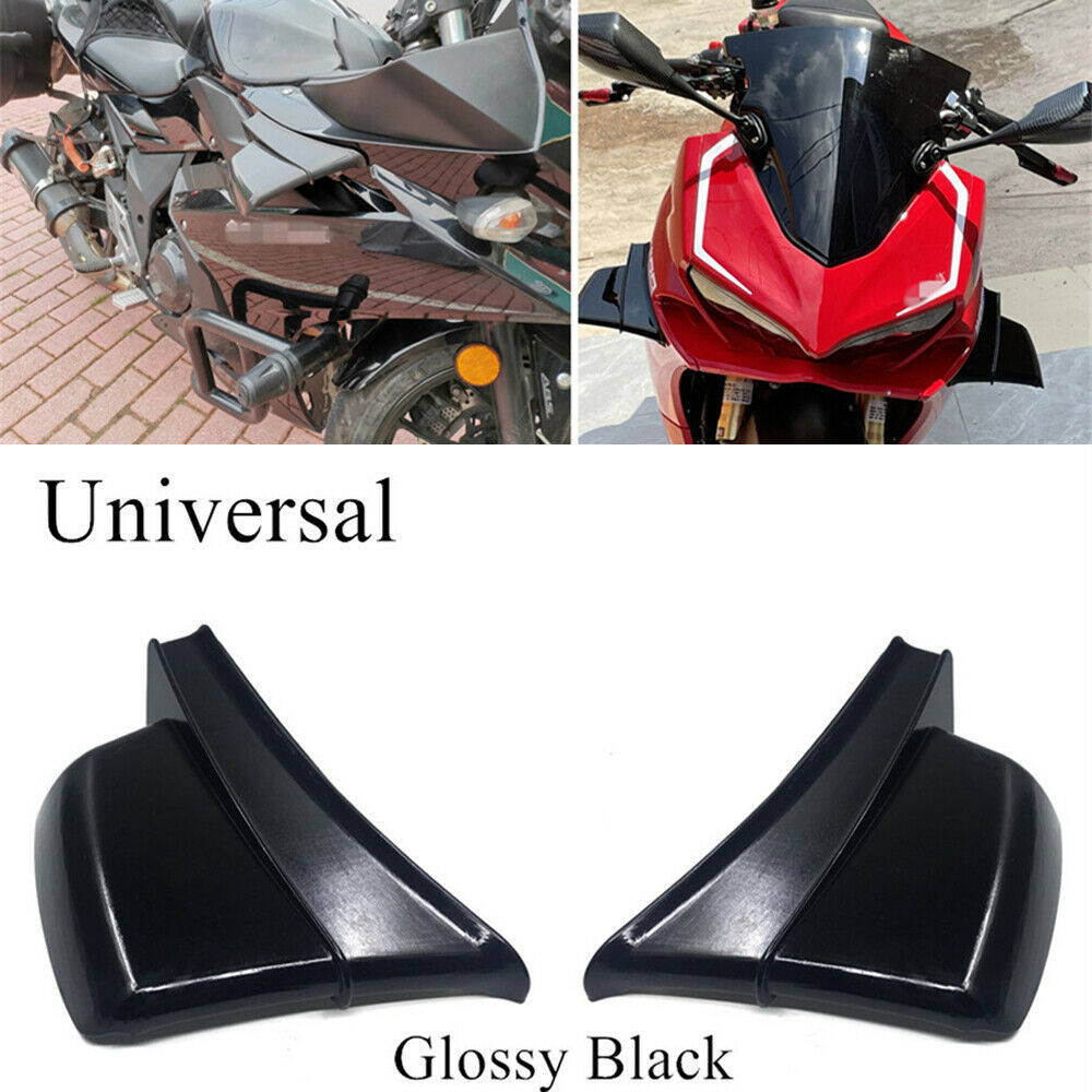Universal Motorcycle Side Wind Fin Spoiler Trim Cover Air Deflector Glossy Black
