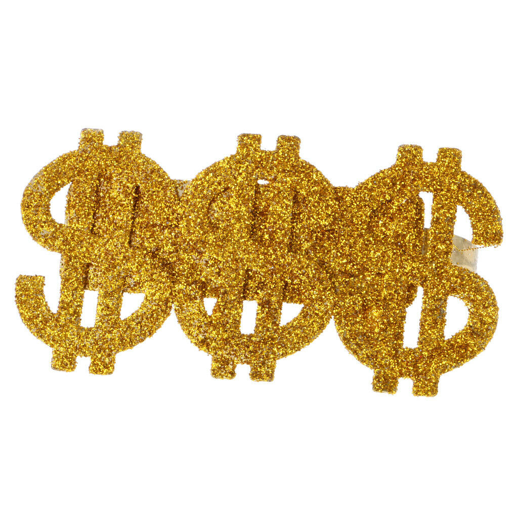 Set of 4 Pieces Glitter Dollar Signs Ring Necklace 70s 80s Rapper Big Daddy