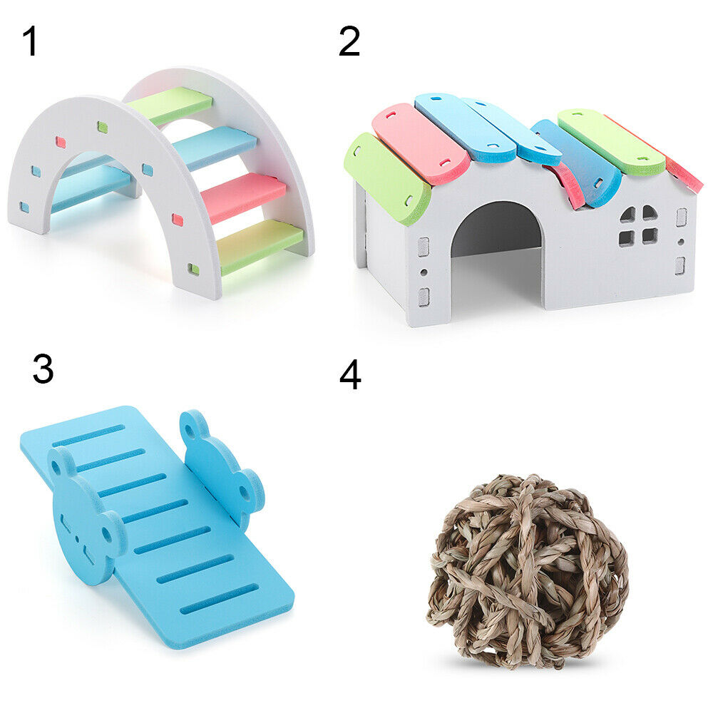 Pet Tooth Chew Toys Wooden Hamster House Chew Grass Balls Rainbow Hamster Toys