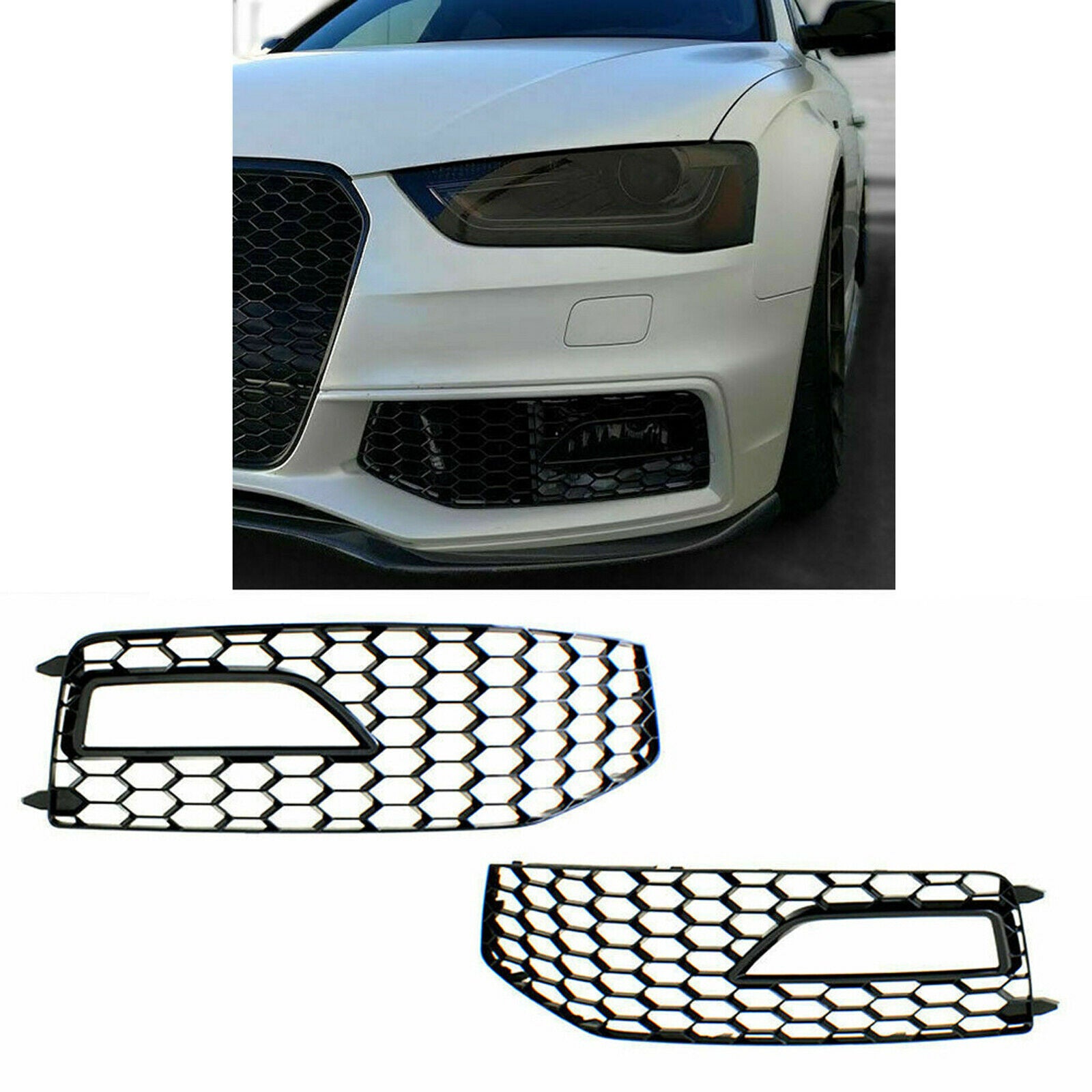 1 Pair Fog Light Grilles Fog Lamp Frame For RS4 Style S-Line 2013-2016