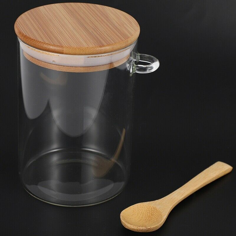Food Storage Glass Jar Clear Sealed Canister Container with Lid and Spoon for N2