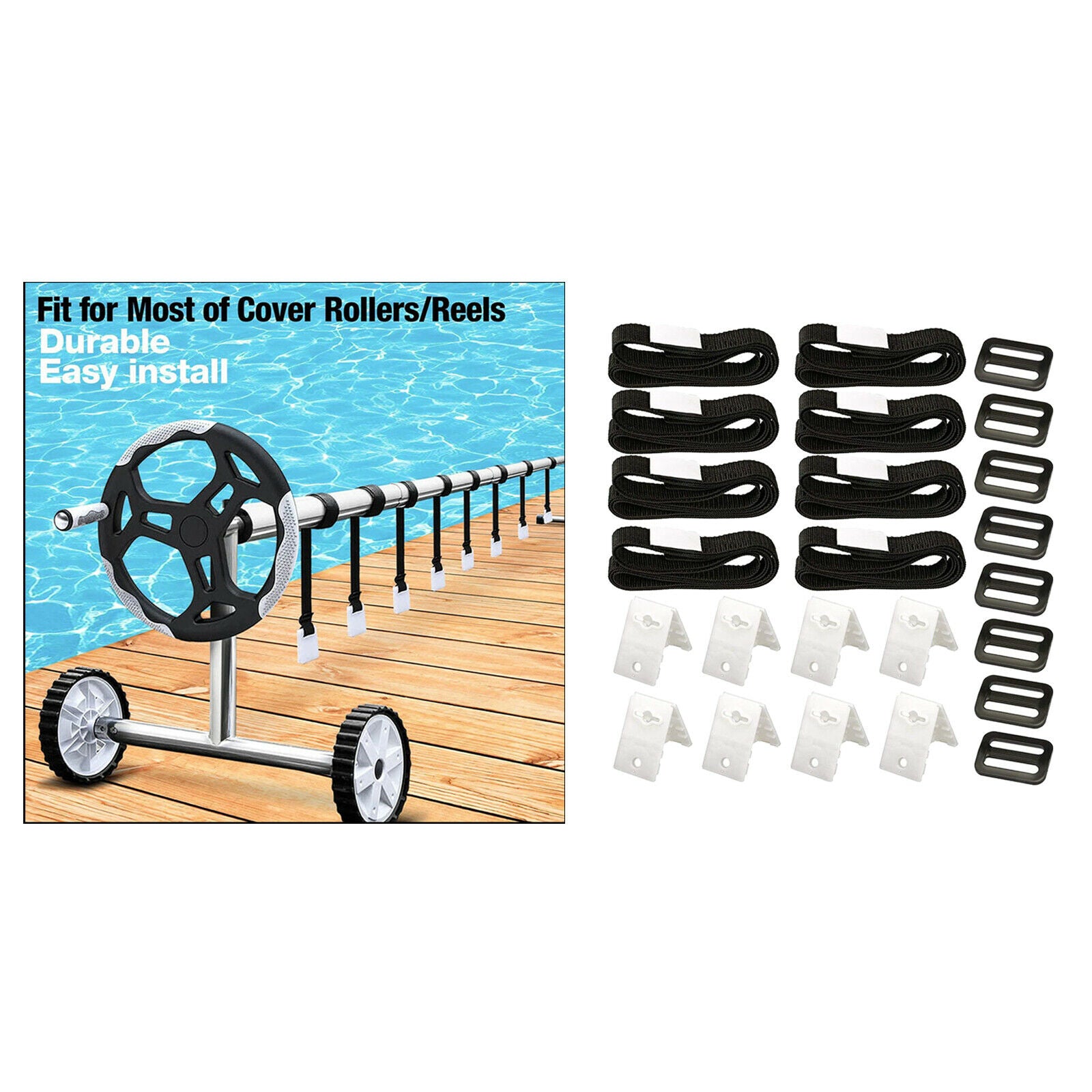 24PCS Pool Solar Blanket Cover Reels Straps for In Ground Swimming Pool