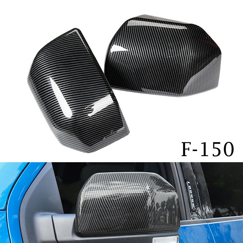 Carbon Fiber Style Car Mirror Cover Frame For Ford F-150 Ranger Raptor 2015-19