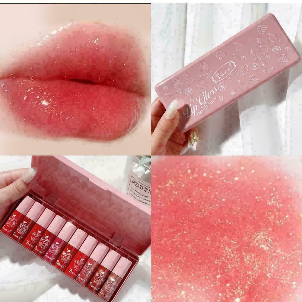 10pcs/set Pearlescent Lip Gloss Liquid Lip Glaze Moisturizing mn T6L3