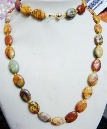 50" Natural 10X14mm Multicolor Picasso Jasper Oval Beads Neckalce AAAW