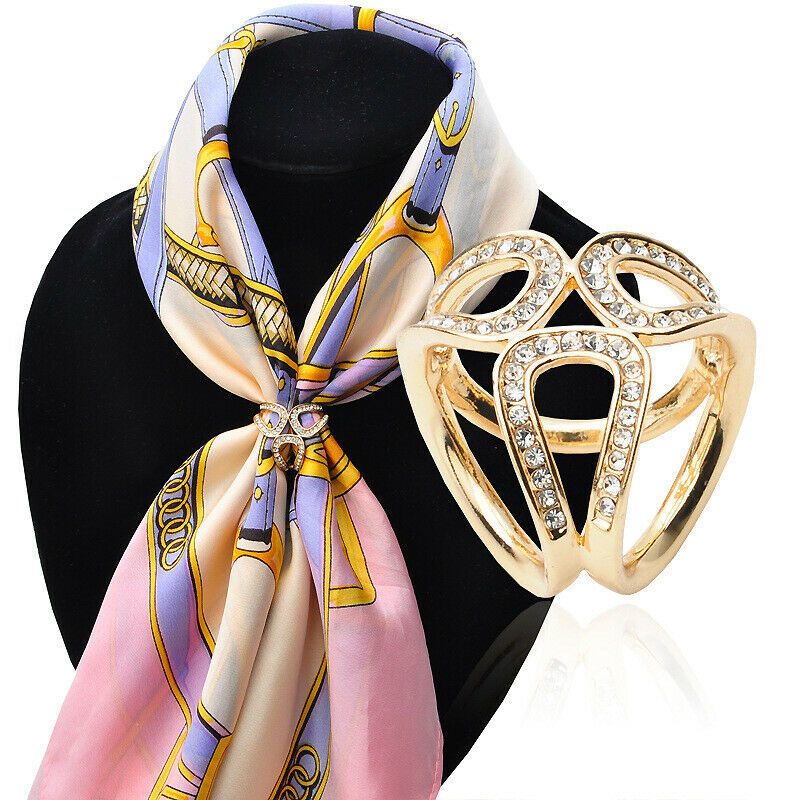 2 Pcs Women's Elegant Hollow Rhinestone 3 Rings Scarf Buckle Scarf Ring Clip