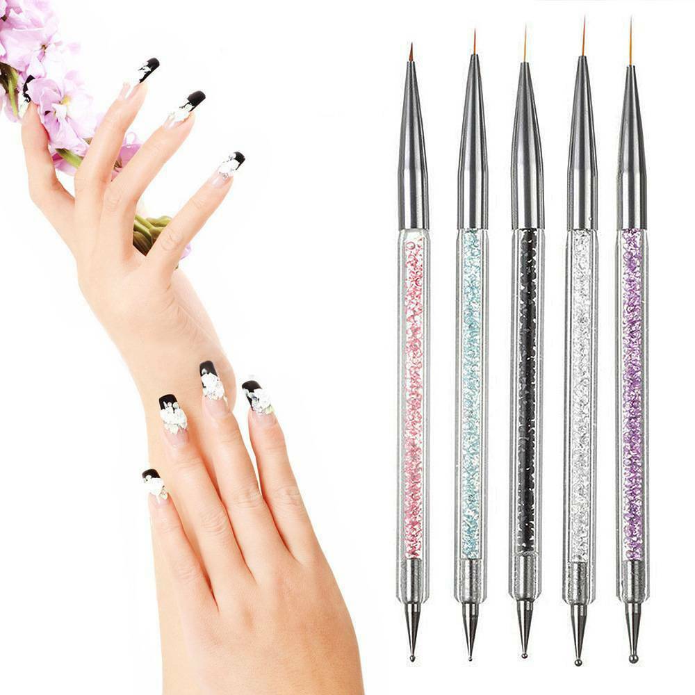 5x Nail Art Pen 2-Way Dotting Drawing Painting UV Gel Liner Polish Brushes Set