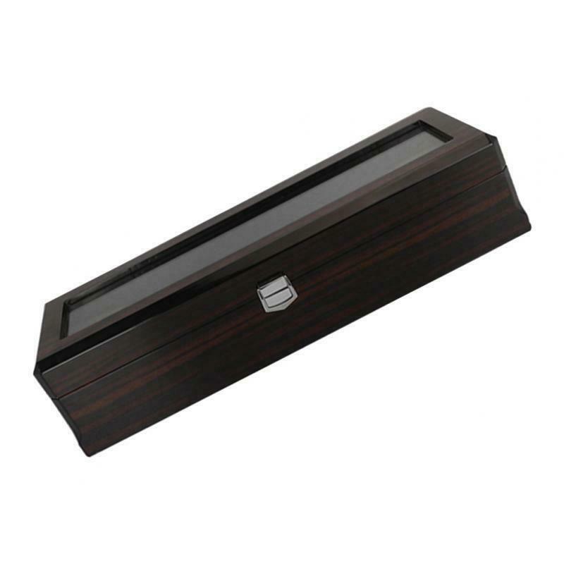 6 Slots Wood Watch Box Display Jewelry Case Storage Organizer Velvet Cushions