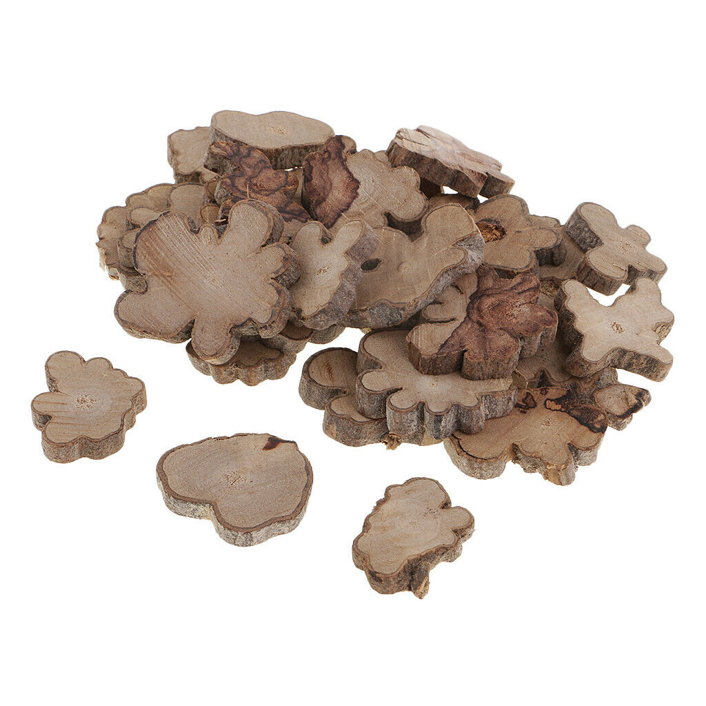30pcs Small Natural Wood Slices Irregular Wood Slabs Rustic Tree Bark Slices