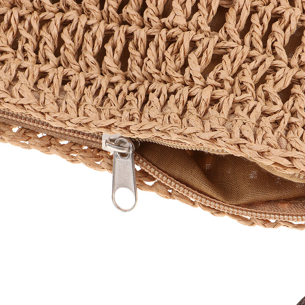 Summer Retro Straw Hand-Woven Satchel Messenger Beach Cross-body Bags Brown