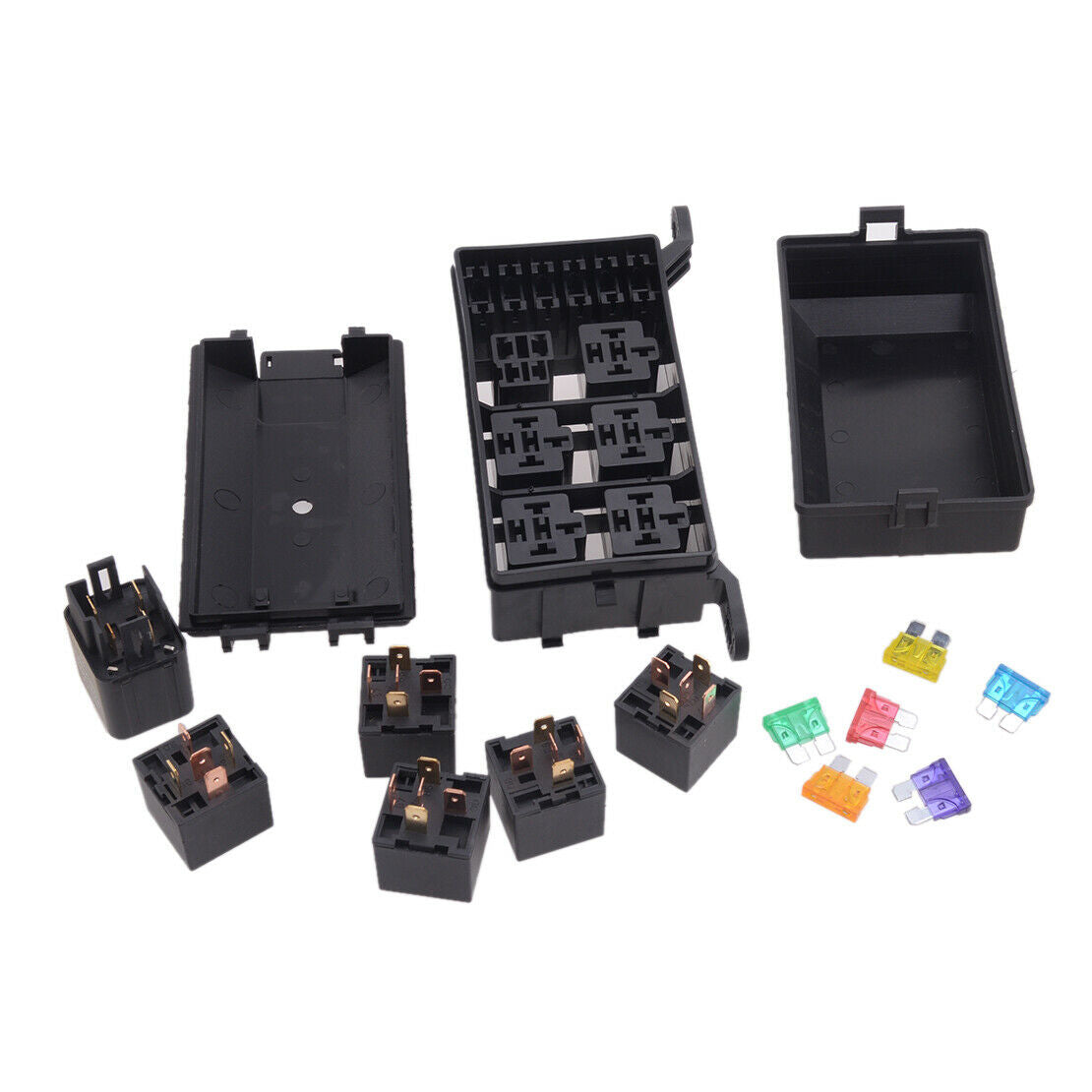 Car 6-Way 12-Slot Fuse Box Relay with 41pcs Pins ATC/ATO Fuses Holder