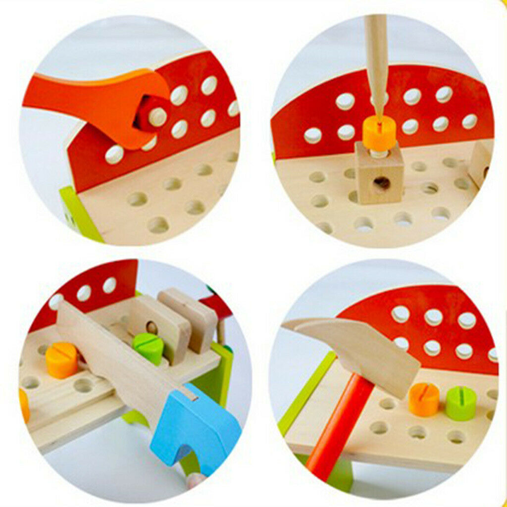 Toddler Workbench with Tools Accessories Playset, Wooden Building Set Hammer