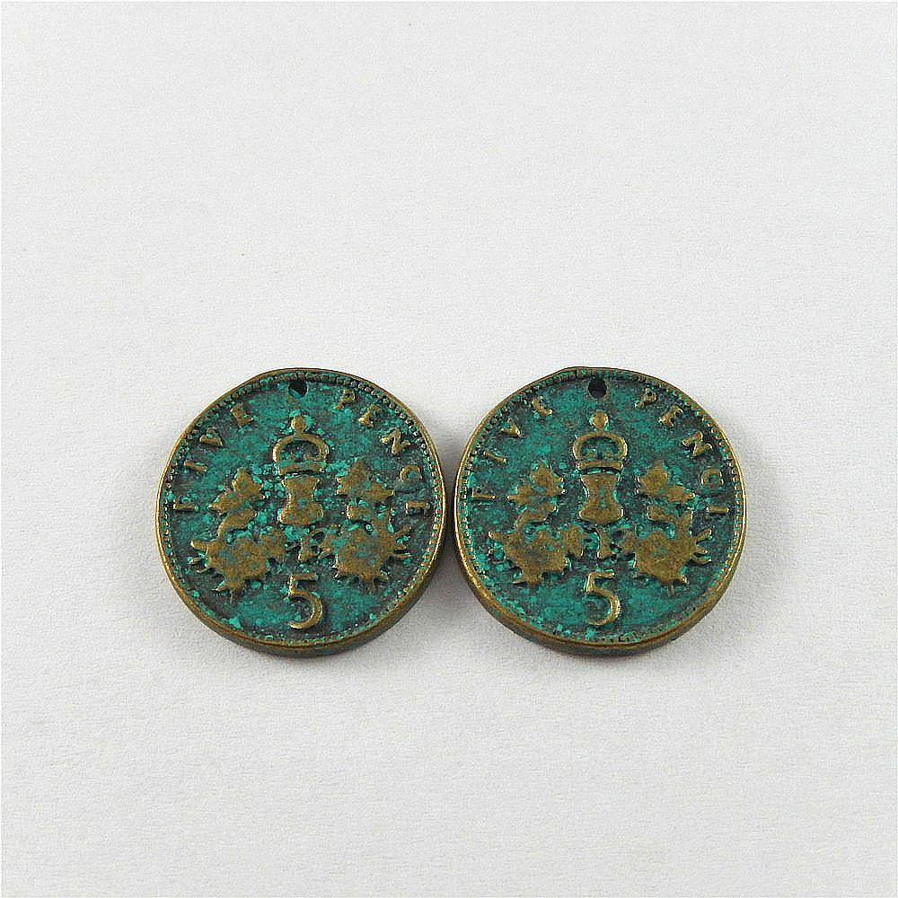 20 pcs Retro Patina Coin Alloy Charm Pendant Dangle DIY Jewelry Crafts 20*2mm