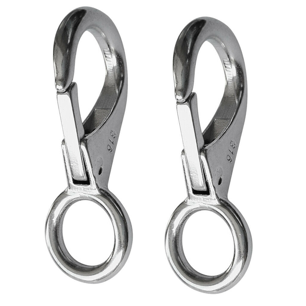 2 Pieces 316 Stainless Steel Spring Loaded Fixed Eye Boat Snap Hook Marine