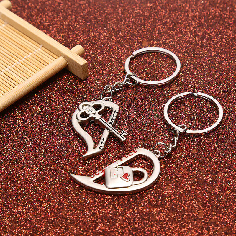 1set Couple Key chain Heart Key Ring Silvery Lovers Love Valentine's Day Gi Rf