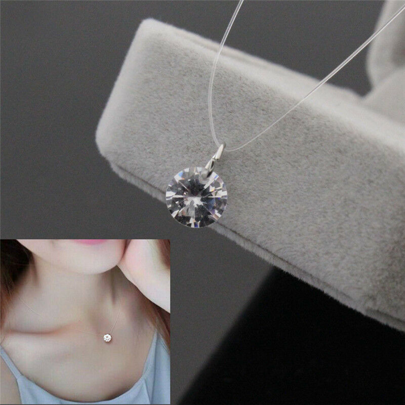 Women Transparent Fishing Line Clavicle Necklace Zircon Pendant Necklace HFU Rf