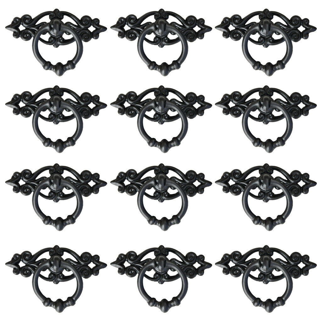 12 x Metal Black Cabinet Drawer Drop   Pulls Cupboard Bin Knob Handle