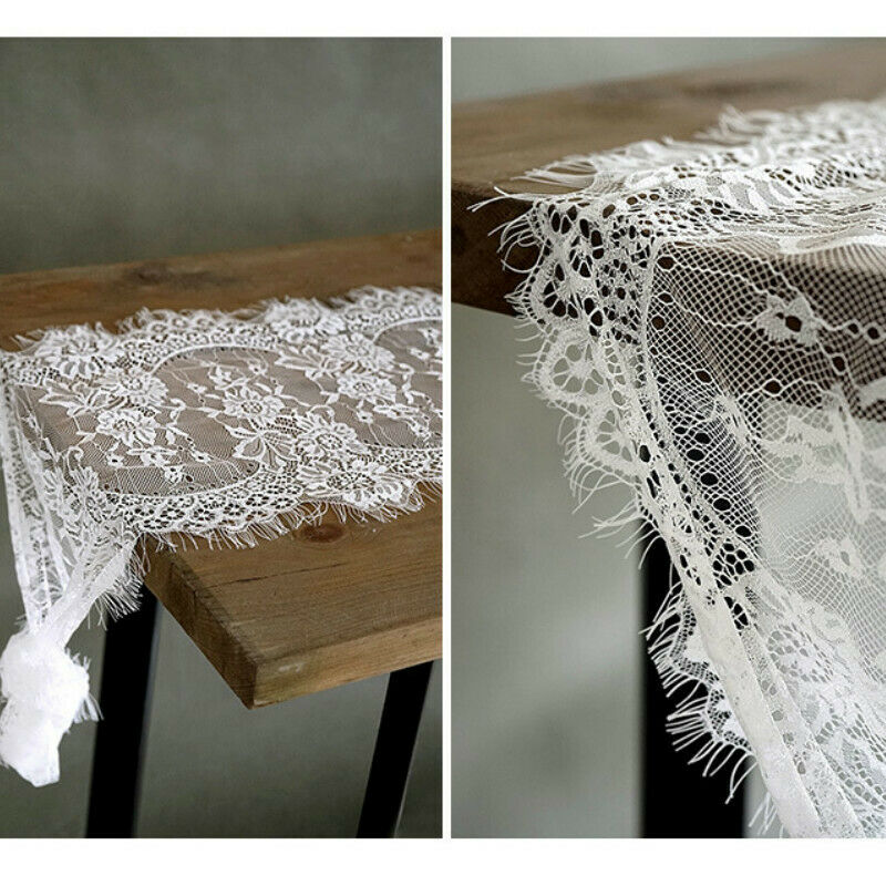 White Lace Tablecloth Floral Embroidery Table Runner Rectangle Dining Room Decor