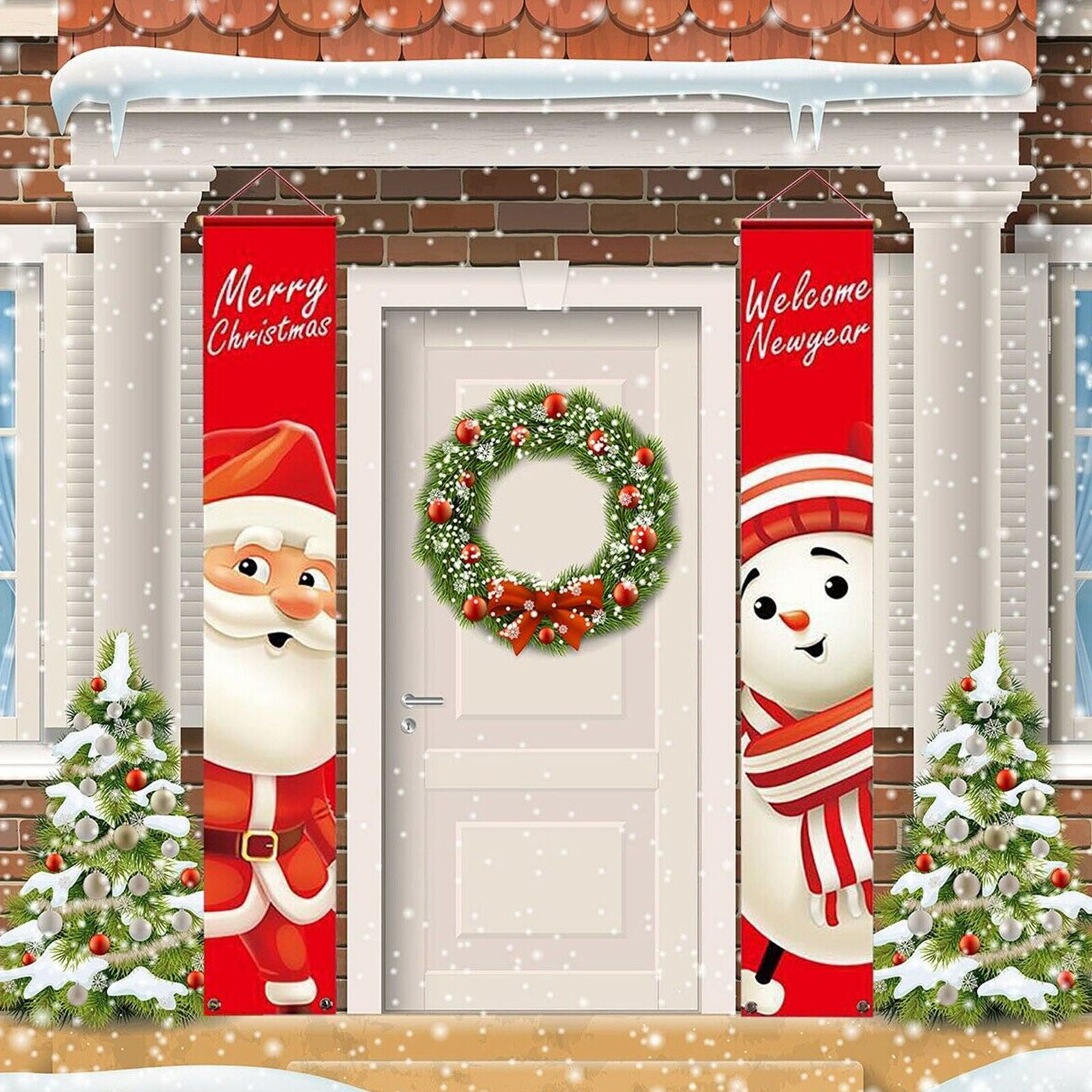 Merry Christmas Snowman Flag Wall Hanging Santa Claus Banner Xmas Party Decor