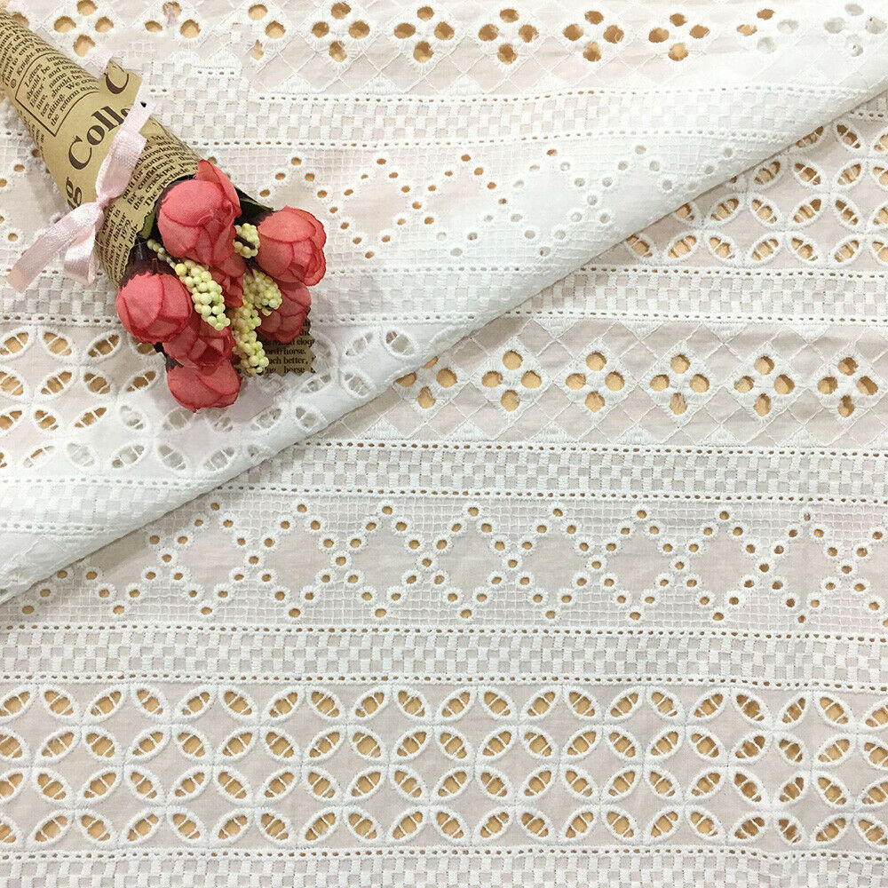 Cotton Embroidered White Hollow Fabric Cloth DIY Sewing Clothes Dress Patchwork