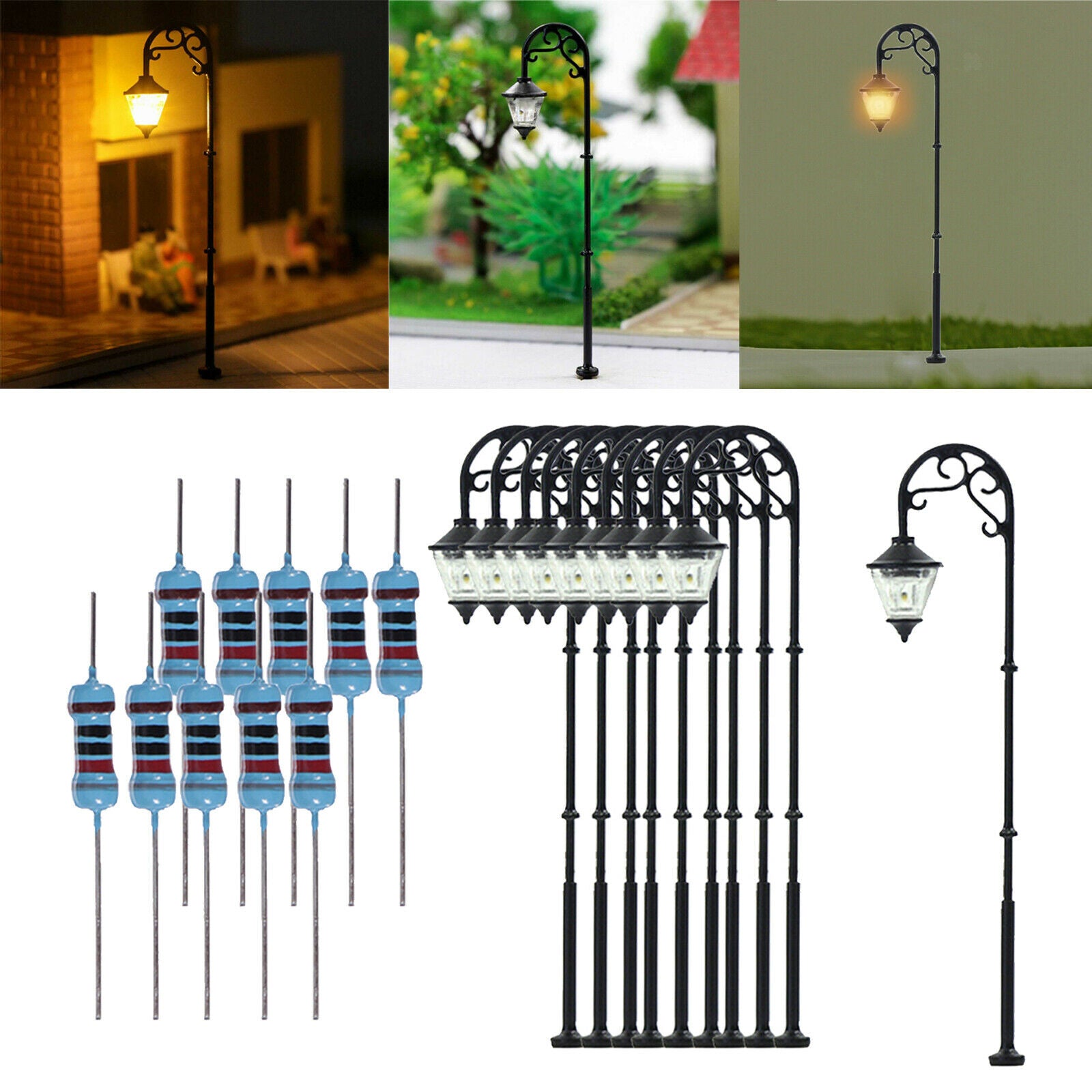 5pcs 1/87 HO Scale Mini Garden Railway Train 3V Lamppost Lights Accessory