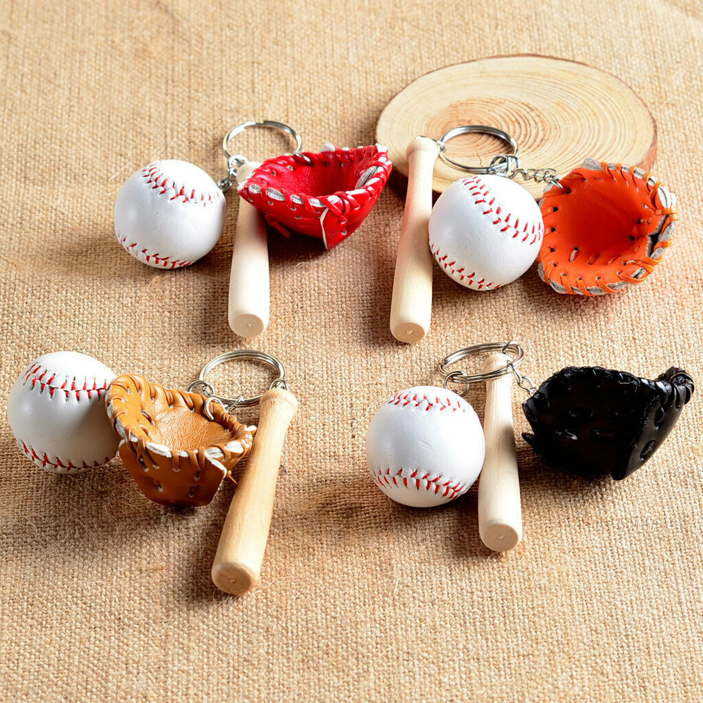 Mini Baseball Ball+Bat+Glove Set Pendant Keyring Key Chain Gift - Brown