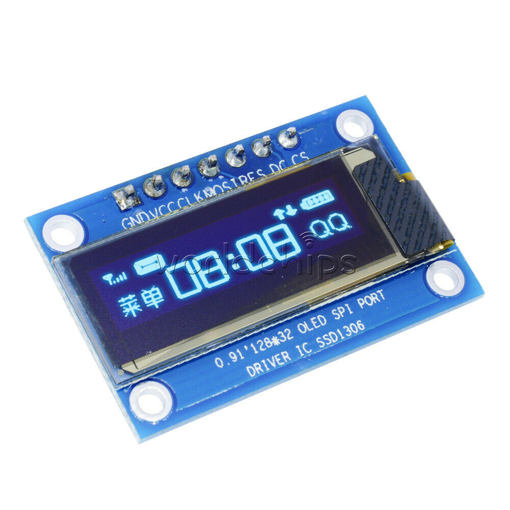 7PIN SPI 0.91" Inch Blue 128x32 OLED LCD Display Screen SSD1306 For Arduino R3