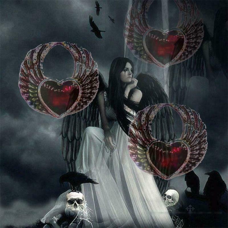 Retro Red Heart Wing Stud Earrings Gothic Red Blood Heart Earrings for Women