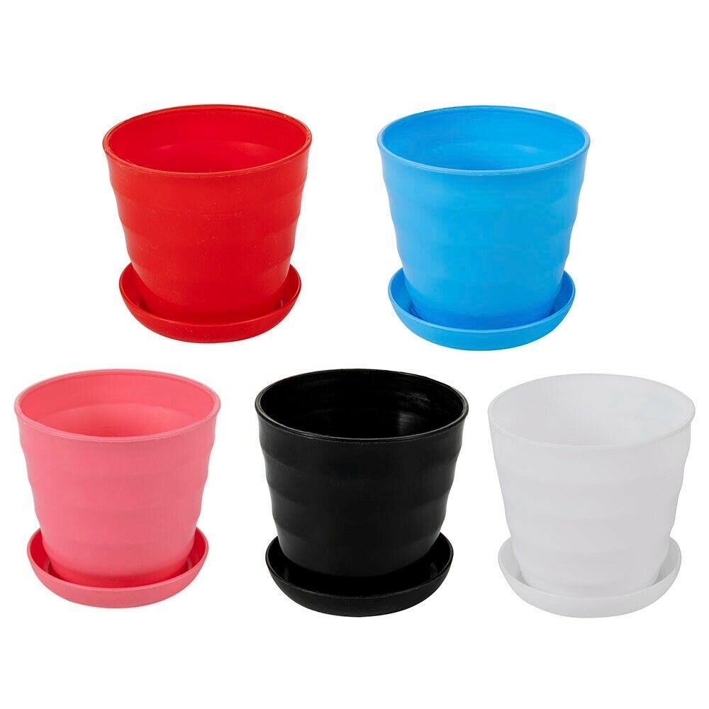 5 X Plant Pot Garden Round Flower Planter Plastic Pots W/ Saucer Tray Home Decor