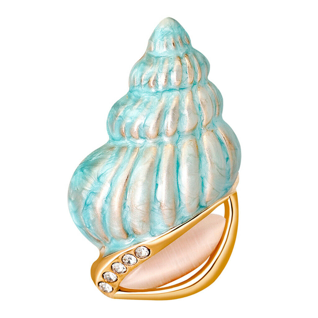 Crystal Blue Conch Brooch Pin Enamel Color Brooch Nautical Wedding Gift