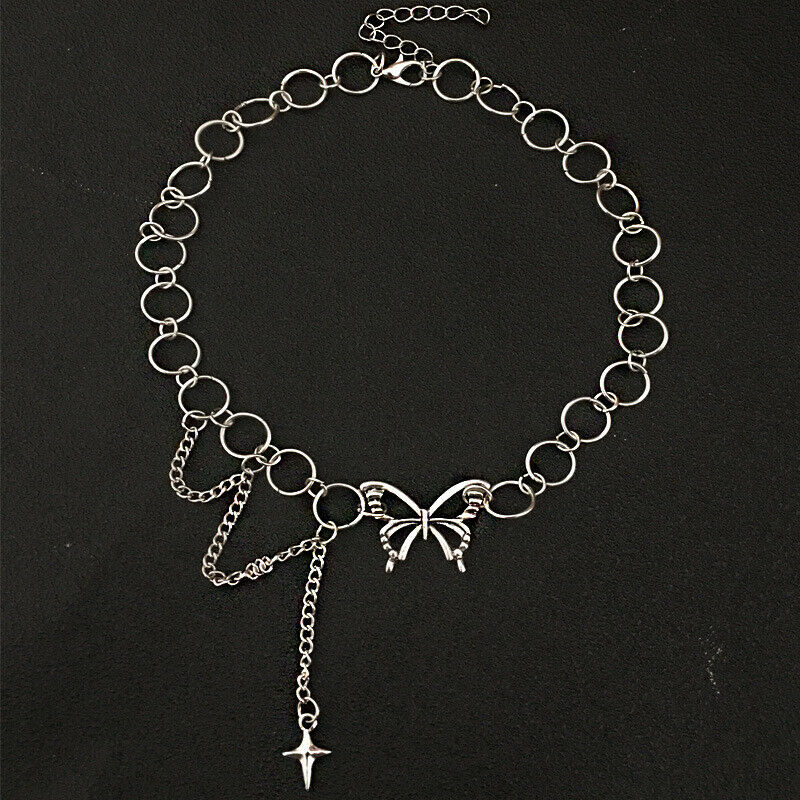Punk Butterfly Necklace Women Gothic Chain Tassel Choker Jewelry Accessor.l8