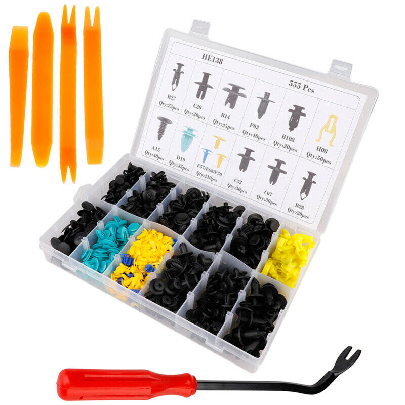 555Pcs Car Bumper Fender Push Pin Rivet Trim Door Panel Clips w/Removal Tool Set