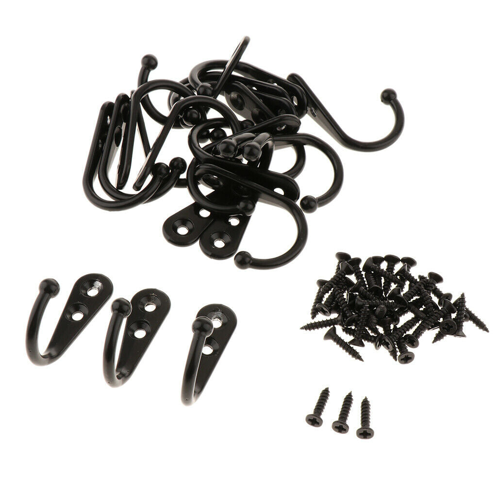 20 x Clothes Hat Coat Robe Hanging Metal Single Hook Wall Door Hanger Black