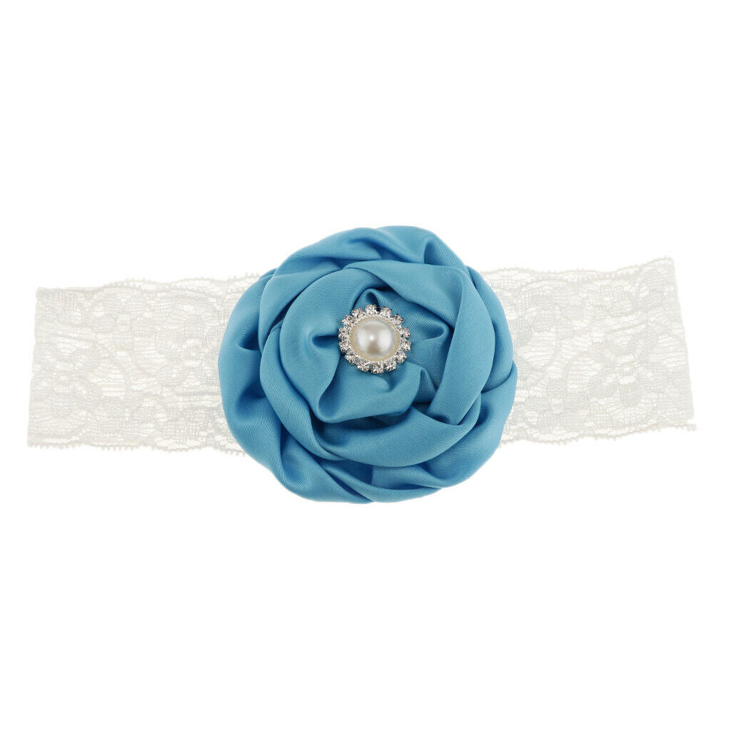 Baby Flower Headband Newborn Girls Elastic Head Band White and Blue