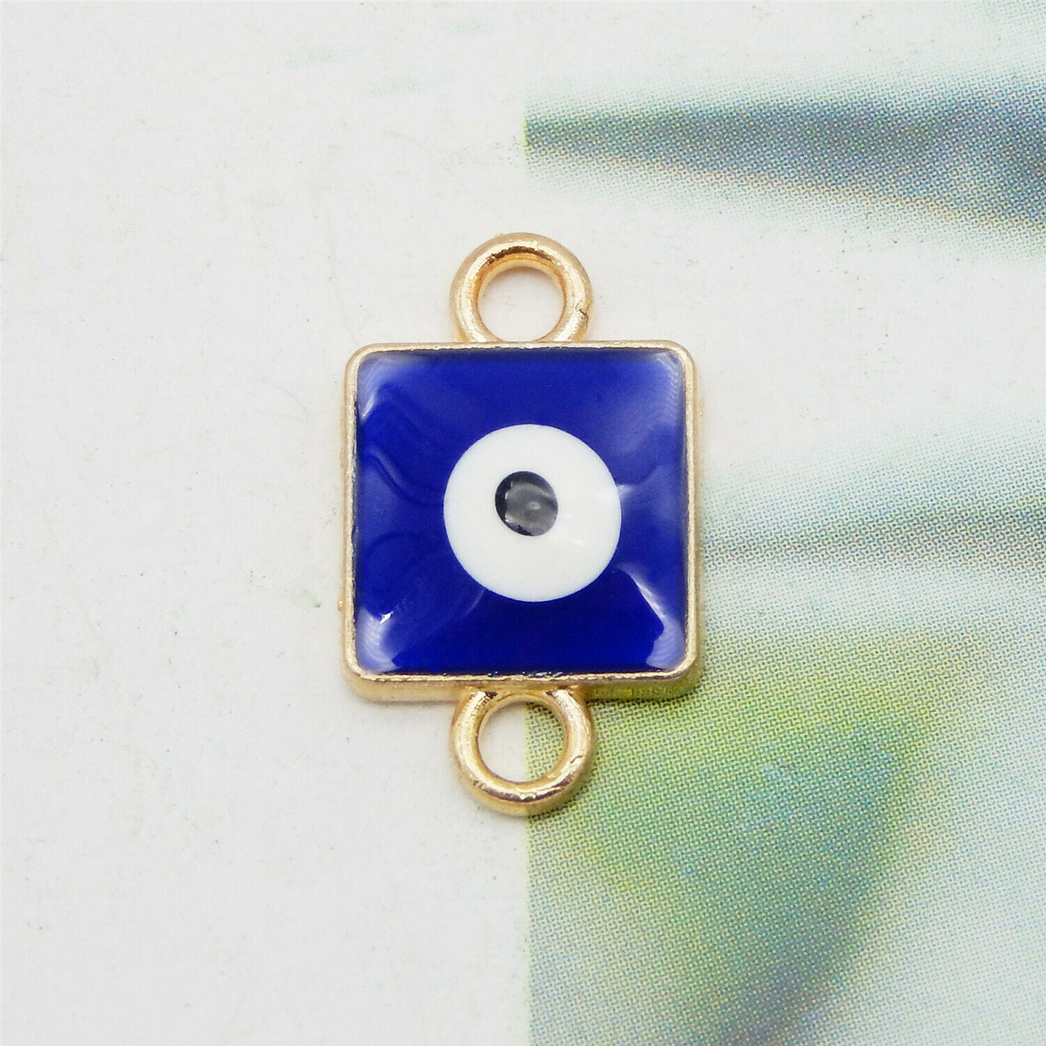 12 PCS Golden Blue Alloy Turkish Evil Eye Enamel Charm Connector Pendant 16*10mm