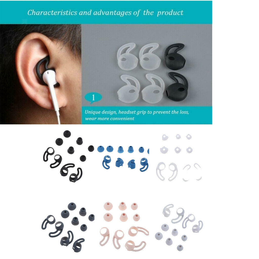 4x Silicone Replacement Eartips +S M L Ear Hooks For   X  , Black