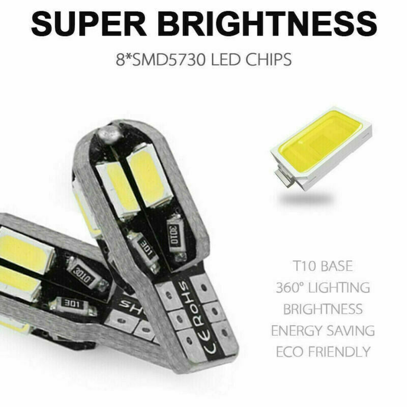 20pcs Car T10 White LED 5050 8smd Wedge Light Bulb W5W 194 168 2825 158 192 12V