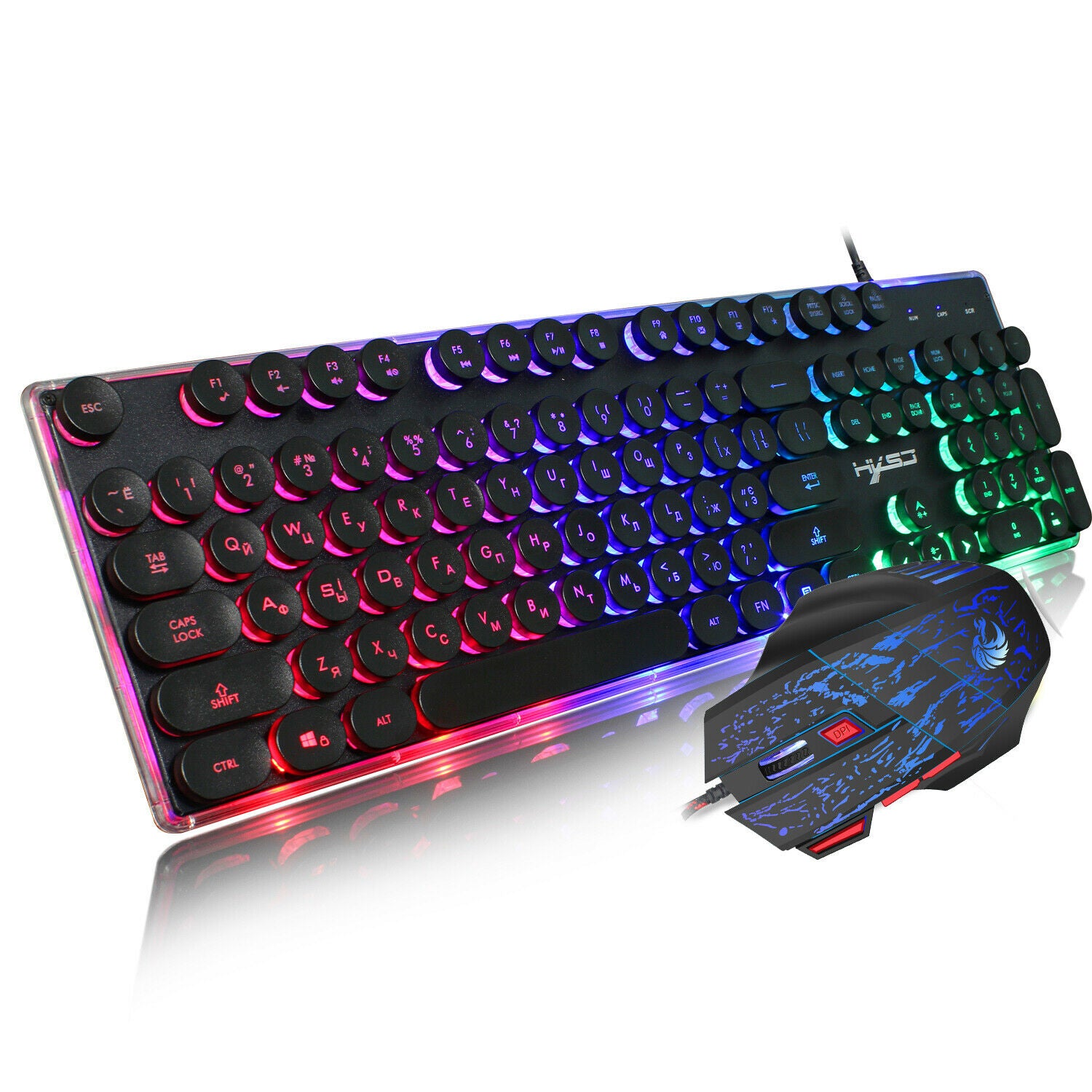 English+Russian Gaming Keyboard Mouse Combo USB Wired Luminous Keybord Gamer