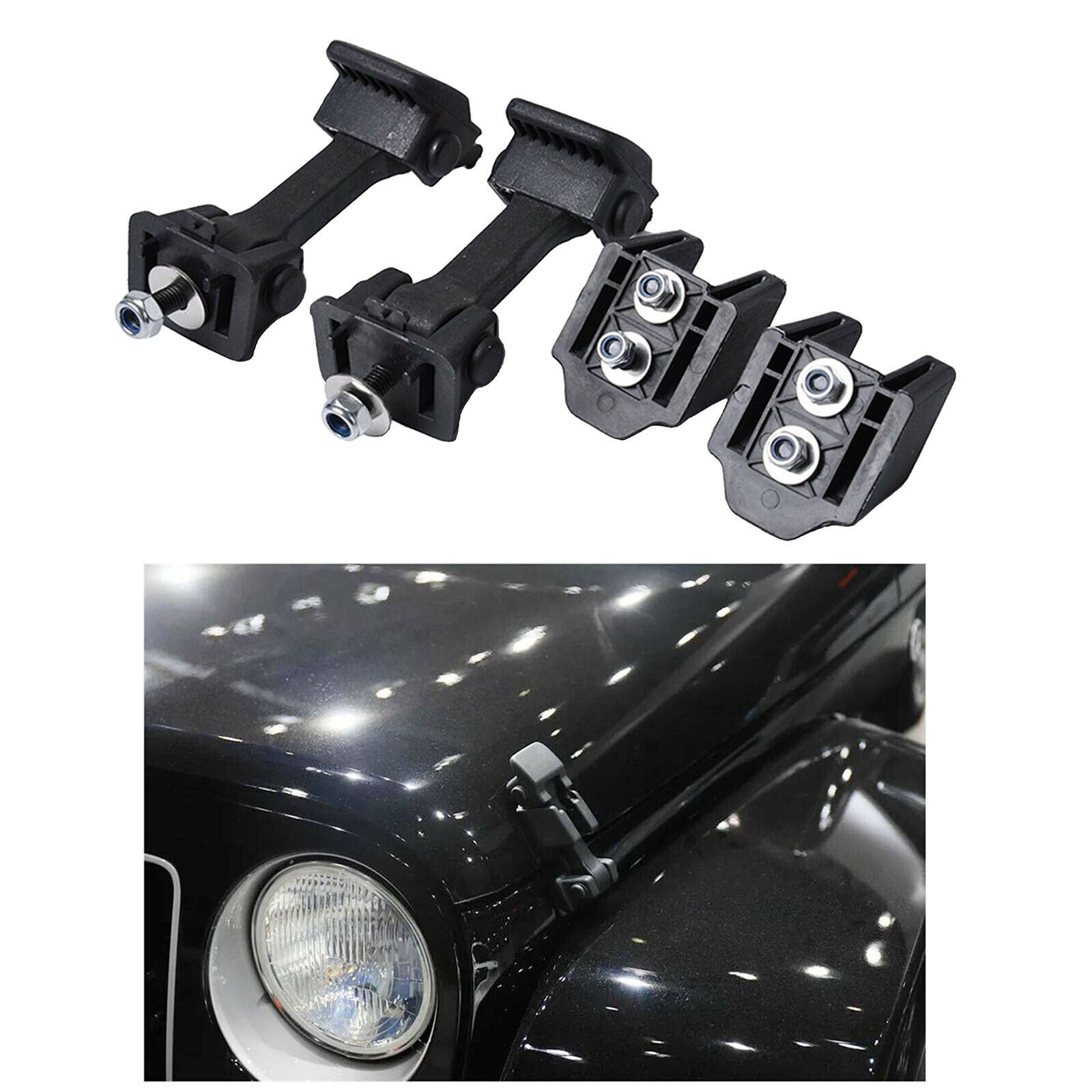 1 Pair Hood Latches Catch Release Kit Locking Hood for Jeep 2007-2016 Black