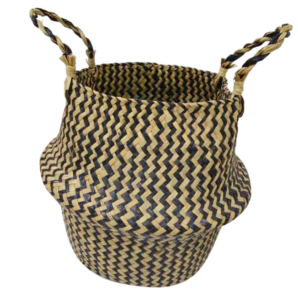 Foldable Storage Basket Straw Woven Flower Basket Flowerpot Garden Planter 2