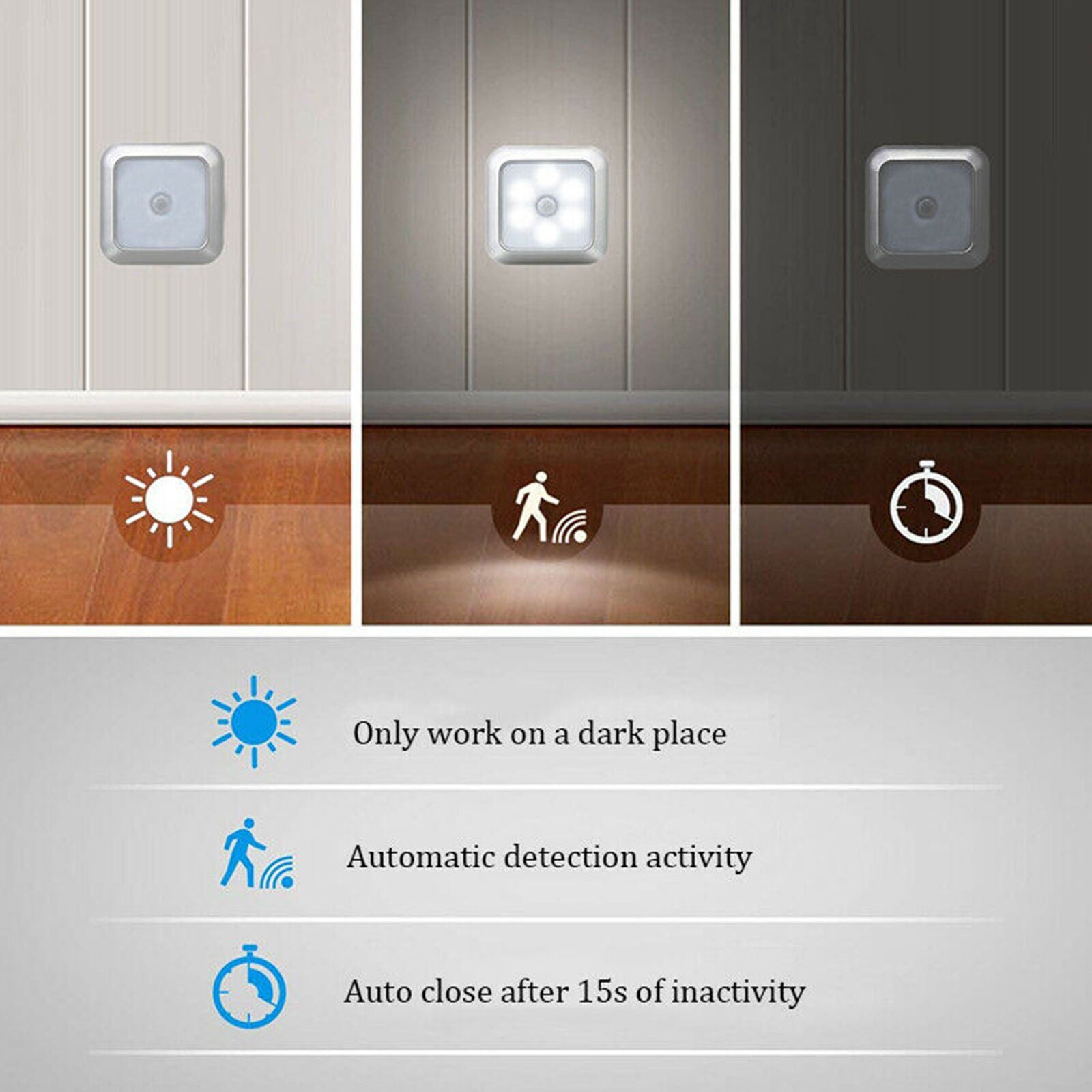 6 LED Night Light Motion Sensor Wall Closet Cabinet Stair Wireless Lamp new