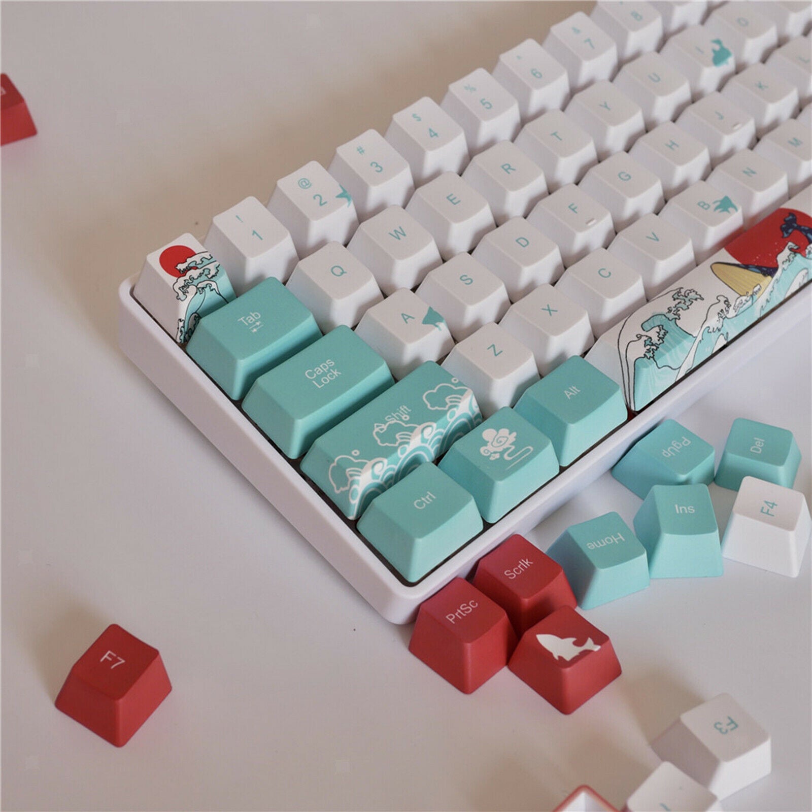 Coral Sea Ukiyo-e DYE-SUB PBT Keycaps Set for Cherry MX Keyboards English
