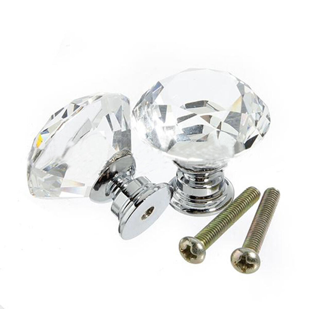 10Pcs Crystal Glass Cabinet Knob Diamond Shape 30mm Drawer Cupboard Hand JvJ BU