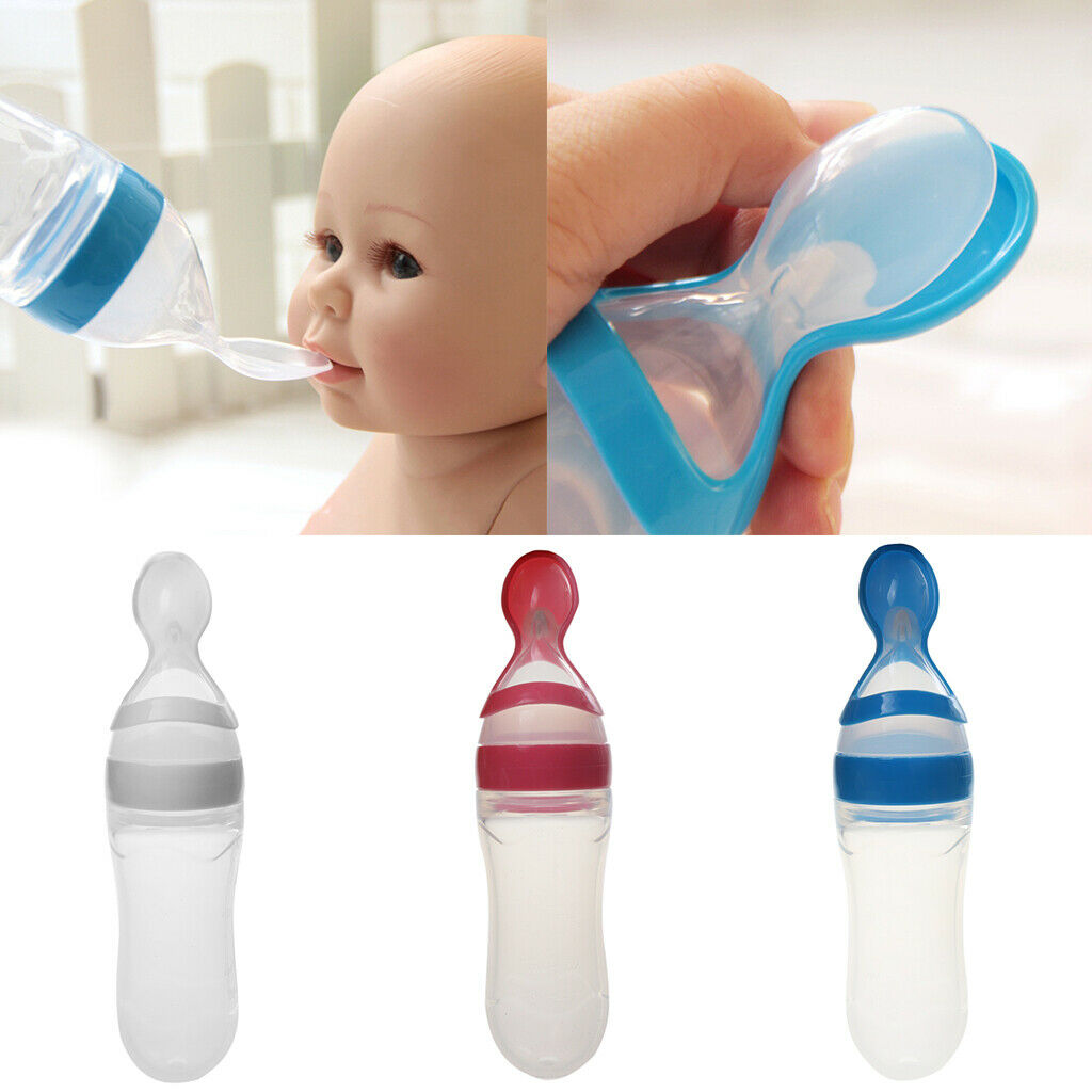 Infant Baby Silicone Feeding With Spoon Feeder Food Rice Cereal Bottle White