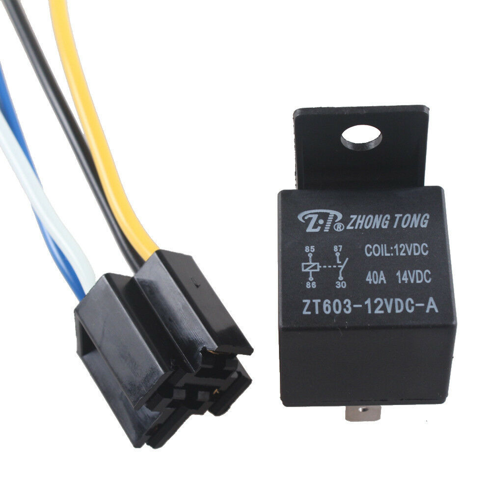 5 x Mini Relay SPST 4Pins 12V DC 40A Contact Car Vehicle & 5X Socket 4Pin Wire