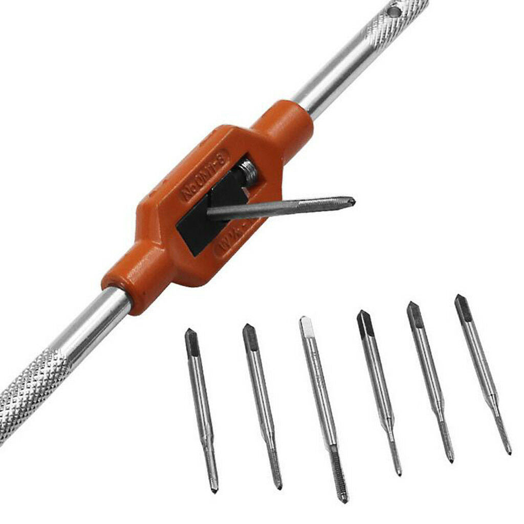 7pcs M1.1-M2.5 Hand Screw Thread Metric Plug Tap Drill Set + M1-8 Tap Wrench