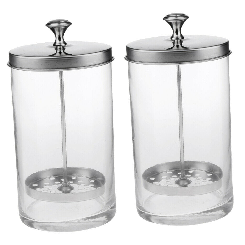2 PiecesEmpty Disinfectant Glass Jar Bottle For Barber Combs Manicure Tools