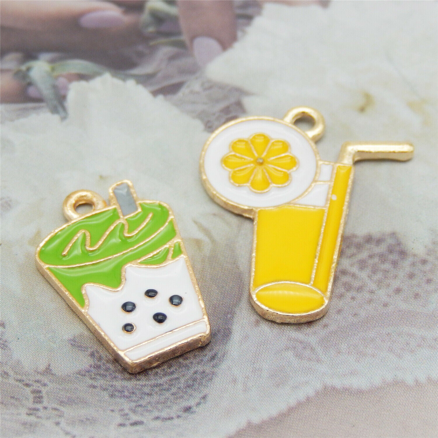 12 pcs Mix Lot Bubble Tea Juice Drink Enamel Charm Pendant Earring Making Crafts