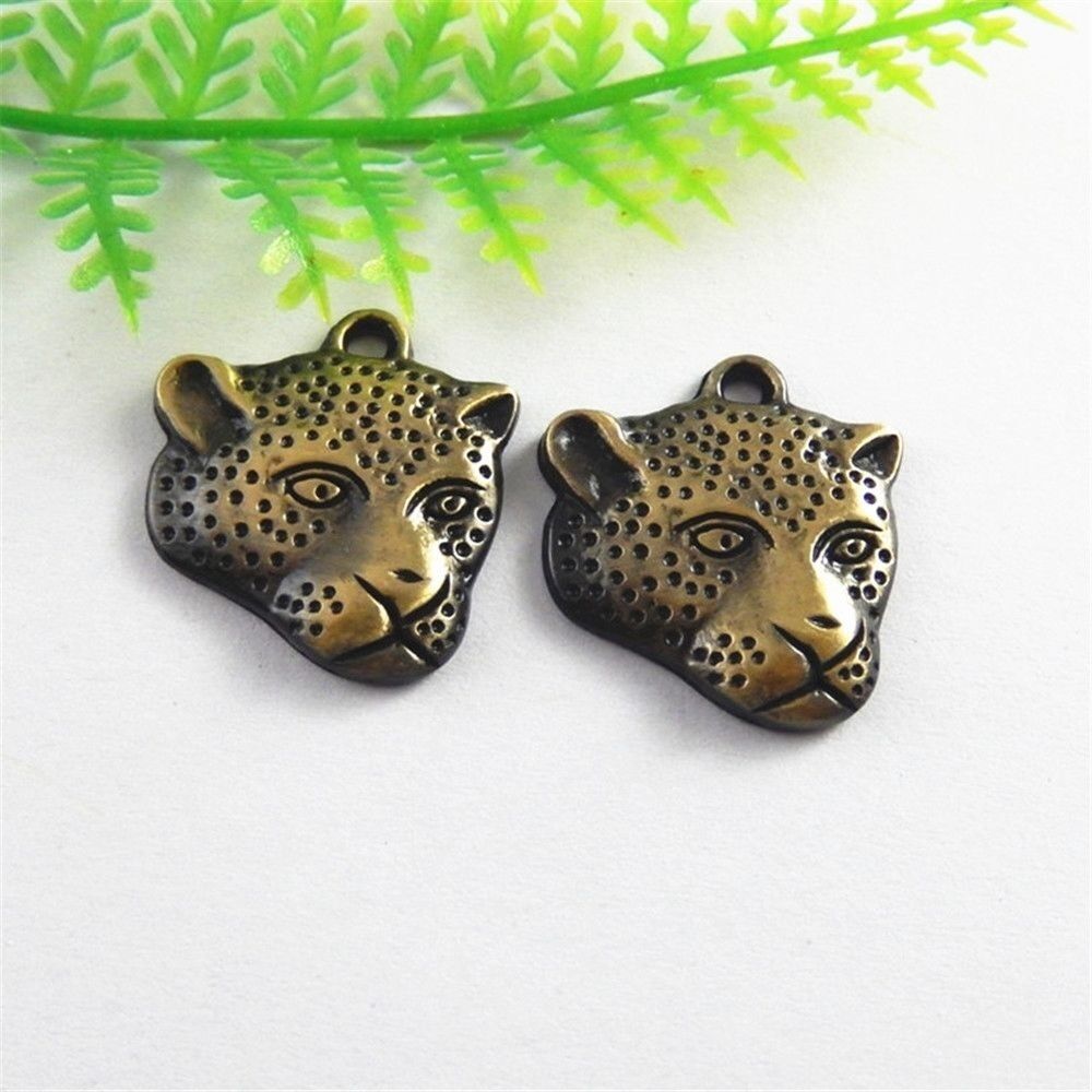 20pcs Antiqued Bronze Alloy Leopard Head Charms Pendant Necklace Jewelry Making