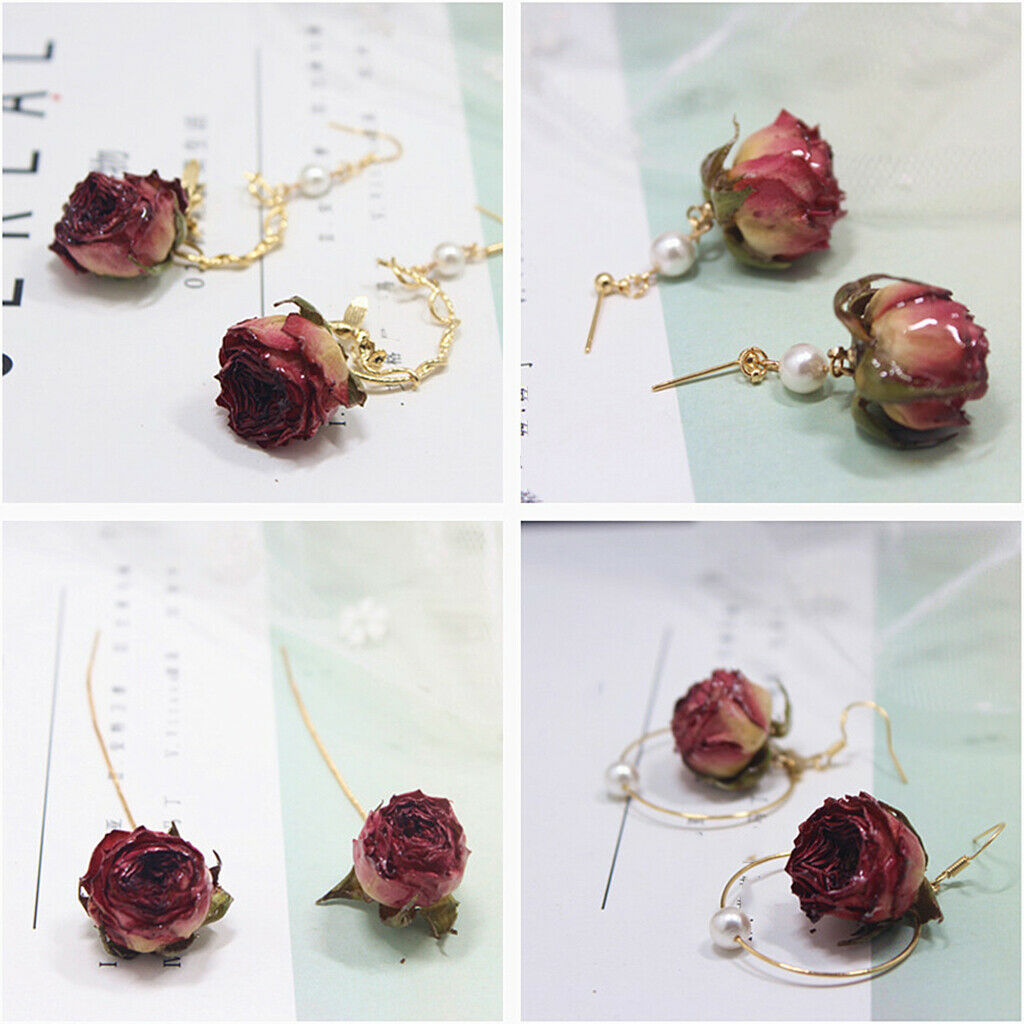 Flower Rose Charms Natural Real Flower Pendants Jewelry Earrings purple pink